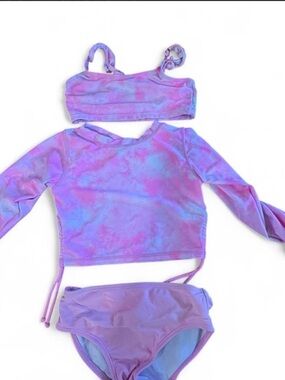 Kids Purple Tie-Dye Rash Guard Swim Set - 3-Piece